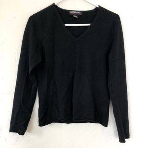 100% Cashmere Black Knit V Neck Sweater M